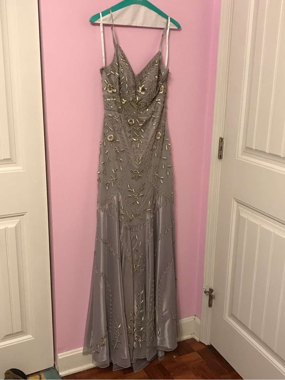 Sue Wong Walt Disney gray silver gold sequin embellished dress size 6